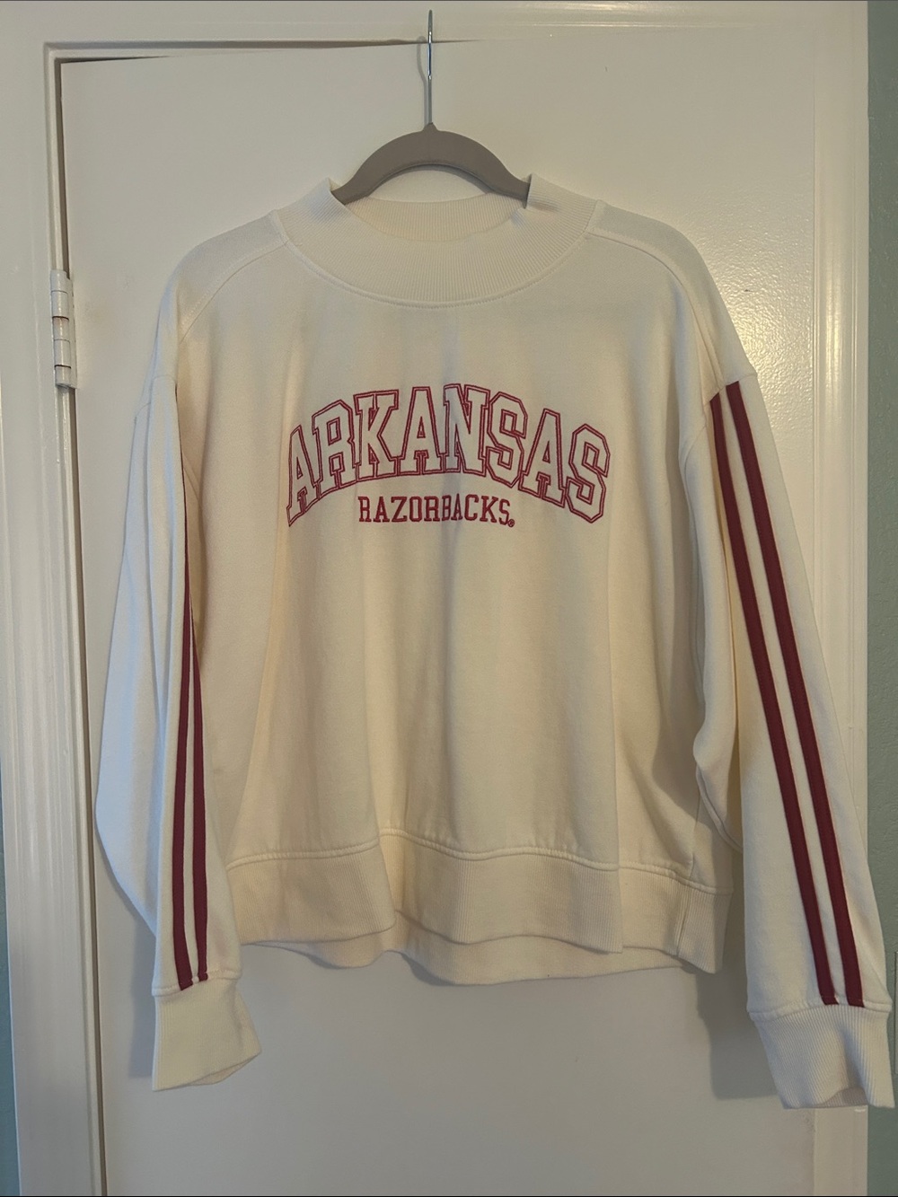 Arkansas Razorbacks Cream Sweatshirt with Crimson Stripes - Women